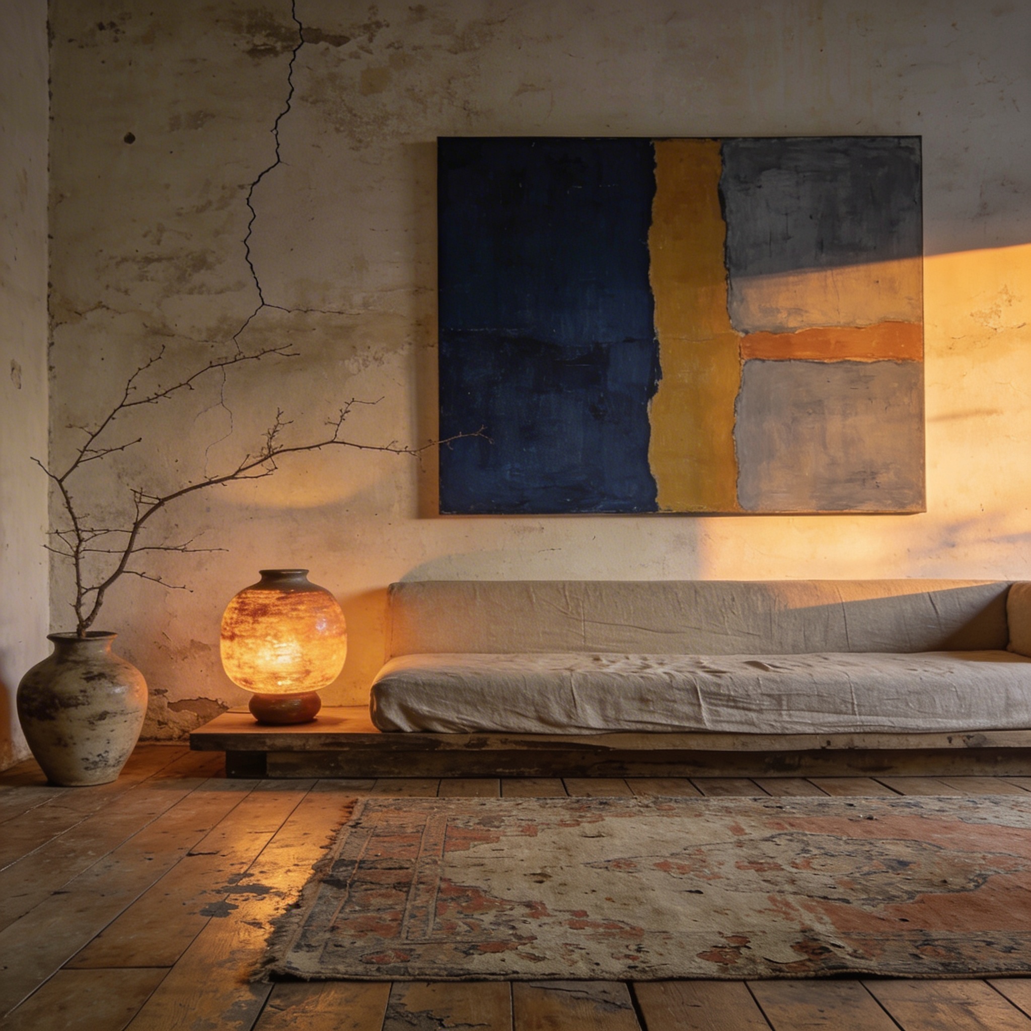 A curated room with a single painting